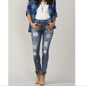 MM Vintage Distressed Patchwork Dark Wash Skinny Blue Jeans size 27